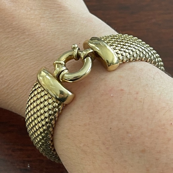 Italian 14K gold plated woven solid sterling silver bangle bracelet - Picture 2 of 11